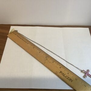 Cross Pendant with Lab Created Pink Sapphires and Chain